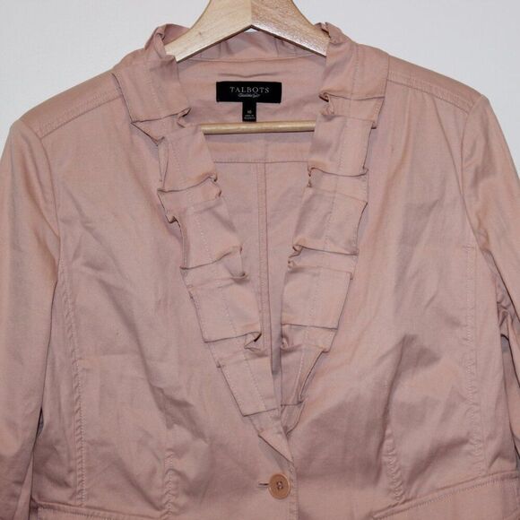 Talbots Rust Pink Ruffle Neck One Button blazer Women's Size 10 - Picture 3 of 7